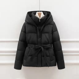 High End Down Cotton Jacket for Women Winter 2026 Fashion Slim Thicken Hooded Bread Coat Female Warm Parka Overcoat With Belt