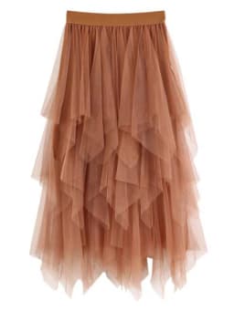 Women Sweet Midi Spring And Summer High Waist Solid Asymmetrical Elegant Chic White Mesh Tulle Skirts Faldas