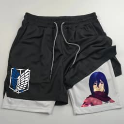Attack on Titan Anime Collaboration Printing 2-in-1 Sports Shorts Summer New Men's and Women's Fitness Running Leggings Shorts