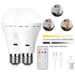 Rechargeable Light Bulbs with Remote Control, Smart Bulb E27 Cordless Battery Operated Light Bulb for Lamps,Dimmable/Timer