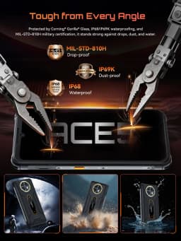 Rugged Smartphone Android 16, Cubot KingKong ACE 5, 20GB RAM(8+12GB), 256GB ROM, 10200mAh Battery, 6.745" 120Hz Screen, 48MP,NFC