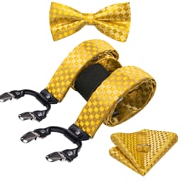 Burgundy Black White  Mens Suspender Adjustable 6 Clips Jacquard Braces Bowtie Hanky Cufflinks Set Silver Gold