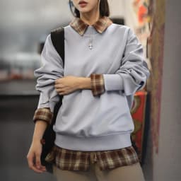 Maden Women's Loose Pullover Sweatshirt Women Air Layer Fabric Drop Shoulder Casual Long sleeve Top Light Gray for Autumn