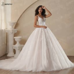 BEPEITHY Customized A-Line Champagne Wedding Dresses 2025 Spring V Neck Sleeveless Romantic Bride Ivory Bridal Gown Vestidos
