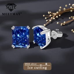 Bocarman Ice Cut Zircon Stud Earrings S925 Silver Paraiba Tanzanite Blue Mint Green Rectangular Multicolor Women Fine Jewelry