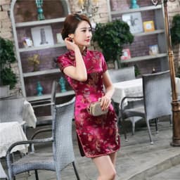 Oversize 4XL 5XL 6XL Qipao Red Dragon Mini Cheongsam Women Satin Vestidos Chinese Style Dresses Vintage Mandarin Collar Qipao