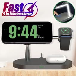 Magnetic Wireless Charger Pad Stand Foldable for iPhone 18-12 Series Apple Watch AirPods 15W Fast Charging Dock Station Light