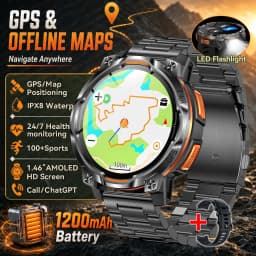 New Upgrade GPS Offline Map Position Smart Watch 1200mAh Battery IPX8 Swim Heart Rate 1.46”AMOLED Screen Men Women Fitness Watch