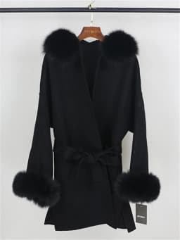 OFTBUY New Oversize Loose Cashmere Wool Blends Real Fur Coat Winter Jacket Women Natural Fox Fur Collar Hood Outerwear Belt