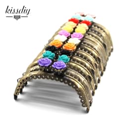KISSDIY 10pcs 8.5CM Rose Head Pattern Purse Frame Antique Bronze Arc Shape Bag Kiss Clasp Lace Metal DIY Bag Accessories
