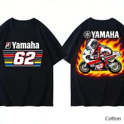 2026 YAMAHA White Oversized Retro Racing Print Cotton T-Shirt Unisex Breathable Biker Street Top