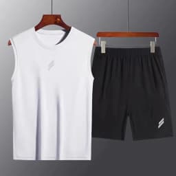 NEW Sport Men Summer Thin Quick Drying Vest+Shorts Man's Set Fitness Running Suit Two-Piece Set Mesh Ventilation Men Tracksuit