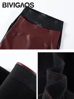 BIVIGAOS Fall Winter Wine Red Matte PU Leather Leggings Women High Waist Slim Elastic Fleece Warm Sexy Leather Pants
