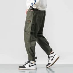 Men Multi-pocket Elastic Waist Design Harem Pant Street Punk Hip Hop Red Casual Trousers Joggers Male Army Cargo Pants 5XL