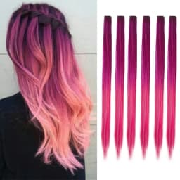 6pcs/pack Clip in Hair Extensions Colored Party Highlights for Girls 22inch Multi-colors Straight Hair Synthetic Hairpieces