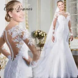Customized V-neck Long Sleeve Mermaid Wedding Dresses 2026 New Illusion Back Lace Appliques Elegant Bride Dress For Women W0058