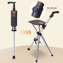 2-in-1 Walking Stick with Seat Folding Cane Stool for Elderly, Portable Mobility Aid with One-Button Open/Close
