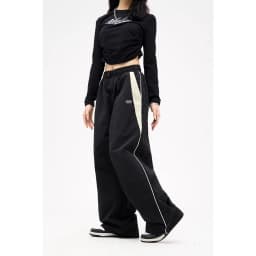 Retro Side Stripe Bowknot Wide Leg Pants Women High Waist Casual Sports Trousers Harajuku Cargo Pants Streetwear Hip Hop Joggers