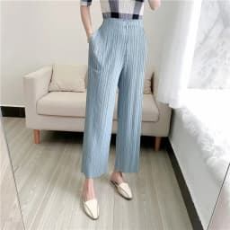 Summer New Casual Pants Simple Loose Comfortable Stretch Pleated Straight Nine Pants Women's Lightweight Fabric 90/95 Cm