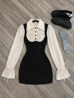 2026 New Preppy Style Fake Two Pieces Mini Knitted Shirts Dress Women Gyaru 2000s Aesthetic Vintage Long Sleeve One-Piece