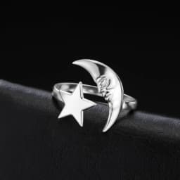 COOLTIME Star Moon Ring for Women Stainless Steel Trendy Minimalist Open Waterproof Ring Jewelry Gift New