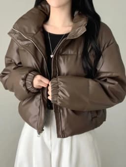 Chic Winter Thiened High Collar Zipper ort PU Leather Bread Sle Cotton Jaet Women's Faionable Versatile Loose Fit Coat