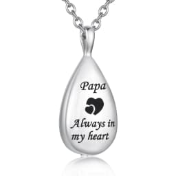 Carved Teardrop Keepsake Ashes Necklace Urn Pendant Cremation Memorial Jewelry-Always in My Heart