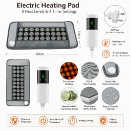 60x30CM Electric Heating Pad with 9 Levels Constant Temp 4 Modes Timer Body Warming Thermal Mat for Leg Abdomen Hand Thermal Mat