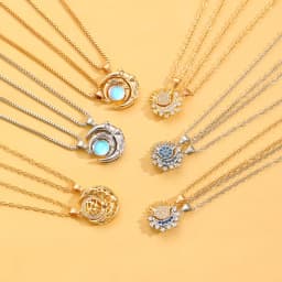 2pcs Set Retro Hollowed Magnetically Attract Sun Moon Heart Crystal Pendant Couple Necklaces for Women Men Friend Jewellery Gift