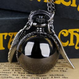 Black Smooth Spherical Quartz Pocket Watch Small Wings Flip Arabic Numerals Men Women Clock Gift Student Pendant