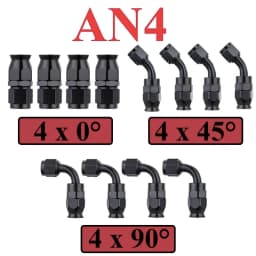 12Pcs Universal AN3 AN4 AN6 AN8 AN10 Straight 45 90 Degree Reusable Hose End Fittings Adapter For Swivel PTFE Oil Fuel Line Pipe