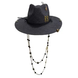 Metal letter beige straw hat handmade design hat pearl chain summer sun hat new letter hat beach women gorras para hombres