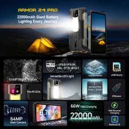 Ulefone Armor 24 Pro Rugged Phone 12GB+256GB 6.78" Android 16 MediaTek Helio G200 22000mAh NFC 4G Smartphone Global Version