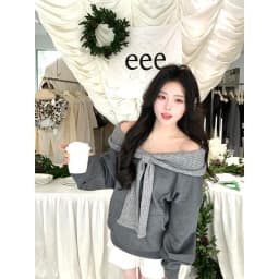 Women Off Shoulder Sweatshirt Big Knit Bow Lantern Long Sleeve Oversized Kangaroo Pocket Sweet Streetwear Fall Winter Top