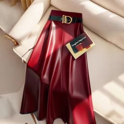High end goddess style high-end red PU skirt for women 2024 new Leather midi skirt, mid length umbrella skirt