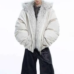 Mens Winter Jacket Furry Patchwork Hooded Cotton Jacket Fashion Casual Outdoor Versatile Comfortable Outerwear Coat 2025 New