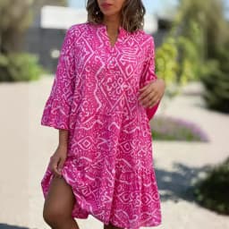 Summer Women's Loose Dress V-neck Button Pullover Flared Sleeve Vacation Fashion Casual Splicing Elegant Beach Midi Skirt