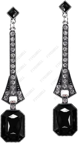 1920s Art Deco Antique Vintage Flapper Style Jet Black Rhinestone Extra Long Dangle Earrings Pearl Earrings Jewelry for Women