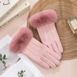 Women Winter Keep Warm Touch Screen Stripe Wrist Hairy Gloves Elegant Simple Windproof Not Bloated Cycling Drive Elasticity