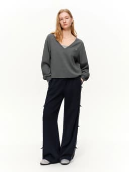 DUSHU 【Tie of Hearts】Sweet & Chic Bow-Decorated Wide Leg Pants New Spring 2026 Collection Women's High-Waisted Casual Pants