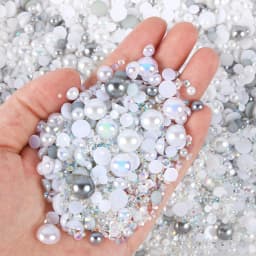 1100Pcs Flat Back Pearls And Rhinestones, 30g Mixed Size 3mm-10mm Ab Color Resin Rhinestones Semi-Circular Pearl