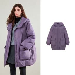 TOYOUTH Womens Down Jacket 2026 Winter New 90 White Duck Down Purple Hooded Large Pocket Warm Long Outerwear