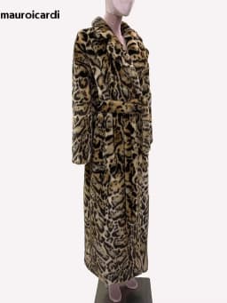 Mauroicardi Winter Maxi Colorful Multicolored Thick Warm Leopard Print Faux Fur Coat Women Sashes Baggy Chic Furry Overcoat 2024
