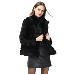 QUEENTINA  Rabbit Fur Coat Collar Whole Full Pelt Fashion Luxury Waistcoat Natural Imitation Coats New Women's Winter Jacket