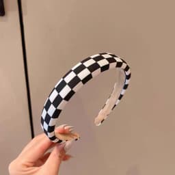 1pc Retro Black and White Grid Chessboard Hairband for Women, Thin Sponge Hair Clip, French High Forehead Headpiece for Autumn