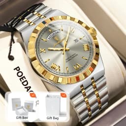 POEDAGAR Luxury Man Watch Waterproof Luminous Week Date Wristwatch For Men Stainless Steel Fashion Quartz Men's Watches+Box Gift