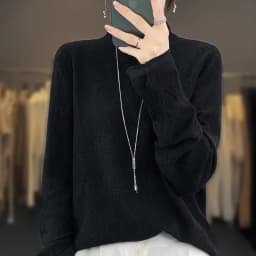 Women's Fine Wool Silk Sweater, Lace Half-High Collar, Lotus Leaf Sleeve Pullover, Bottoming Shirt, Knitting Tops Spring, Autumn