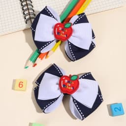 2Pcs Back To School Hair Clips Cute Sweet Pencil Apple Alphabet Bow Hairpins Ribbon Barrette For Girls Kids Headwear Accessories