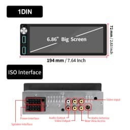 HIPPCRON Car Radio 6.86" Wireless Carplay Android Auto 1Din Car Stereo Multimedia Video BT5.0 FM USB Type-C Charge MP5 Player