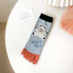 New Five-Finger Ladies Breathable Sweat-Absorbing Mid-Tube Split-Toed Socks Cute Cartoon Student Girl Socks